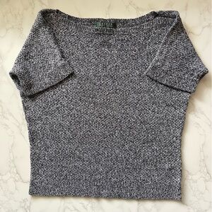 LAUREN RALPH LAUREN Heathered Gray Knit Short-Sleeve Sweater Top Size Small